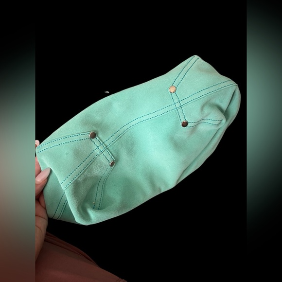 TIFFANY & CO. Reversible Metallic Silver Leather & Blue Suede Tote with Pouch - Picture 8 of 15